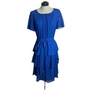 Jessica Howard Women's Royal Blue Tiered Ruffle Flutter Midi Dress Size 10